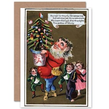 Xmas Merry Children Santa Present Retro Christmas Card