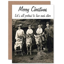 Pretend Love Funny Family Photo Donkey Christmas Card
