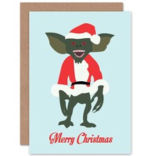 Xmas Merry Gremlin Santa Fun Present Christmas Card