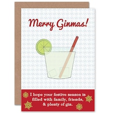 Xmas Merry Gin Drink Pun Fun Present Christmas Card
