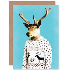 Merry Xmas Jumper Fun Present Deer Christmas Card