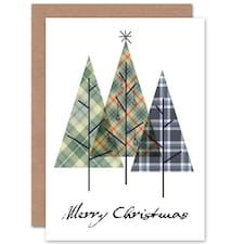 Xmas Merry Tartan Design Trees Scottish Christmas Card