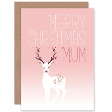 Cute Reindeer Deer in Winter Mist Pink Christmas Mum Card