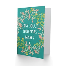 Cosy Jolly Xmas Wishes Flower Wreath Elegant Christmas Card thumbnail 2