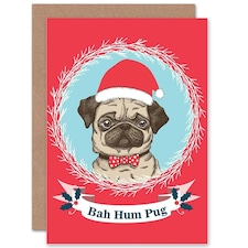 Bah Hum Pug Dog Humbug Santa Xmas Christmas Card