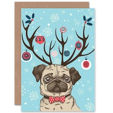 Pug Ornaments Antlers Cute Dog Christmas Card