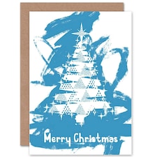 Abstract Blue Xmas Tree Bold Modern Christmas Card thumbnail 2
