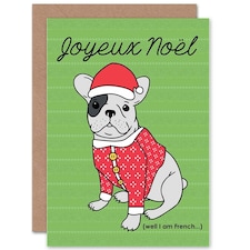 Joyeux Noel Santa Hat French Bulldog Lover Christmas Card