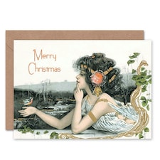 Xmas Nouveau Girl Bird Christmas Card