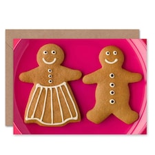 Gingerbread Man Woman Romance Love Pink Food Christmas Card
