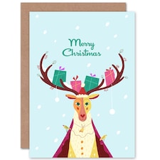 Stag with Gifts Presents Antlers Christmas Card