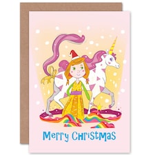 Unicorn Princess Colourful Child Kids Christmas Card