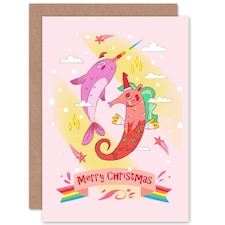 Unicorn Merry Narwhal Christmas Card