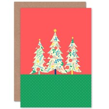 Bright Floral Collage Trees Christmas Card