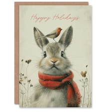 Cute Bunny Robin Bird Winter Kids Rabbit Christmas Child Card