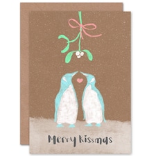 Penguin Love Mistletoe Kiss Pun Cute Fun For Her Christmas Card