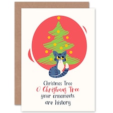 Naughty Kitty Tree Ornaments Christmas Card