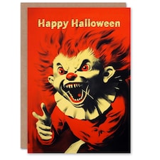 Scary Clown Red Horror Monster Halloween Card
