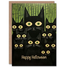 Witch Feline Pack Spooky Green Eye Clowder Cat Lover Halloween Card