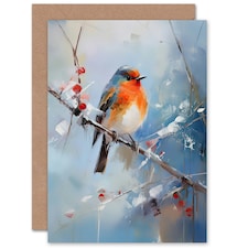 Winter Robin Bird on Tree Branch Christmas Card