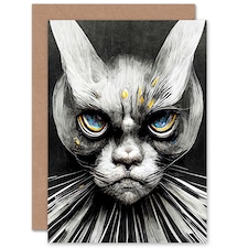 Angry Cat Mask Horror Halloween Card