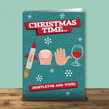 Christmas Time Mistletoe And Wine Christmas Card
