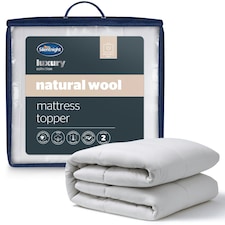 Silentnight Natural Wool Collection Mattress Topper, Luxury Temperature Regulating Breathable Mattress Cover Pad, Easy Fit Straps, Super King