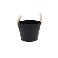 Spruce Small Leather Handled Fireside Wood Bucket Iron Classic Style Black Matte thumbnail 4