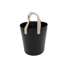 Spruce Small Leather Handled Fireside Wood Bucket Iron Classic Style Black Matte thumbnail 5