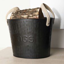 Spruce Small Leather Handled Fireside Wood Bucket Iron Classic Style Black Matte thumbnail 6