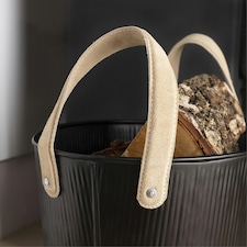 Spruce Small Leather Handled Fireside Wood Bucket Iron Classic Style Black Matte thumbnail 7