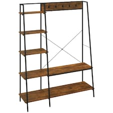 HOMCOM Coat Rack, Coat Stand with Shoe Storage, 5 Hooks Brown