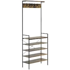 HOMCOM Coat Rack, Coat Stand with Shoe Storage, 5 Hooks Brown thumbnail 6