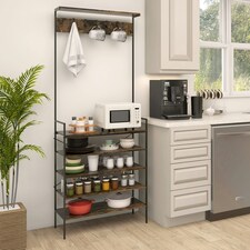 HOMCOM Coat Rack, Coat Stand with Shoe Storage, 5 Hooks Brown thumbnail 7