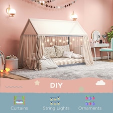 HOMCOM Wooden Single Bed Frame with Tree House Style, Grey thumbnail 10