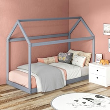 HOMCOM Wooden Single Bed Frame with Tree House Style, Grey thumbnail 2