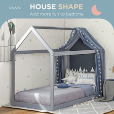 HOMCOM Wooden Single Bed Frame with Tree House Style, Grey thumbnail 4