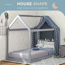 HOMCOM Wooden Single Bed Frame with Tree House Style, Grey thumbnail 9