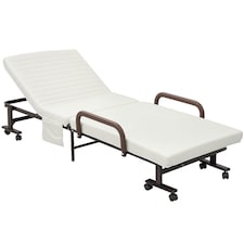 HOMCOM Folding Bed with Mattress & Wheels, Adjustable Backrest Guest, White