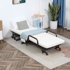 HOMCOM Folding Bed with Mattress & Wheels, Adjustable Backrest Guest, White thumbnail 2