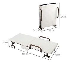 HOMCOM Folding Bed with Mattress & Wheels, Adjustable Backrest Guest, White thumbnail 7