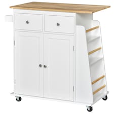 Kitchen Island Storage Cabinet Rolling Trolley with Wood Top, 3-Tier Spice Rack
