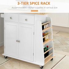 Kitchen Island Storage Cabinet Rolling Trolley with Wood Top, 3-Tier Spice Rack thumbnail 6