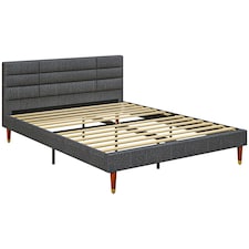 HOMCOM 5ft Upholstered King Bed Frame w/ Wooden Slat, No Box Spring