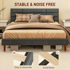 HOMCOM 5ft Upholstered King Bed Frame w/ Wooden Slat, No Box Spring thumbnail 5