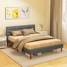 HOMCOM 5ft Upholstered King Bed Frame w/ Wooden Slat, No Box Spring thumbnail 7