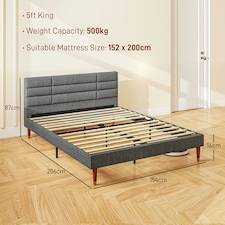 HOMCOM 5ft Upholstered King Bed Frame w/ Wooden Slat, No Box Spring thumbnail 8