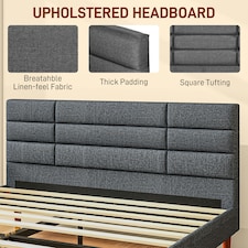 HOMCOM 5ft Upholstered King Bed Frame w/ Wooden Slat, No Box Spring thumbnail 9