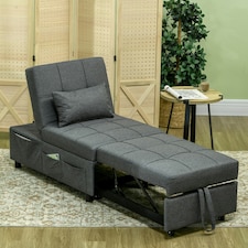HOMCOM Folding Sofa Bed Adjustable Sleeper w/ Pillow Side Pocket, Grey thumbnail 2
