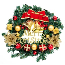 Living and Home Christmas Artificial Wreath with Bells Bow Knots- 30cm